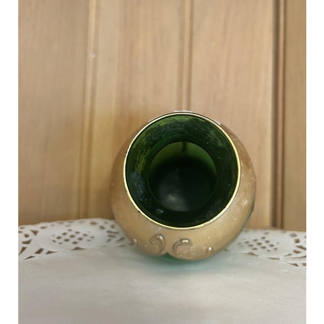 Antique Hand-Painted Bohemian Green Gold Moser Small Glass Vase Floral Motif This antique hand-painted Moser glass vase...