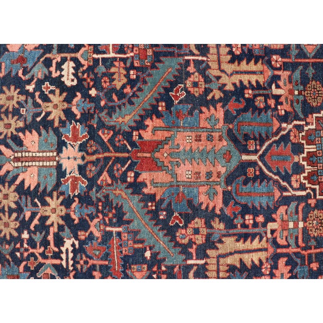 Antique Persian Heriz Rug With All-Over Sub-Geometric Design on a Blue Field For Sale - Image 9 of 16