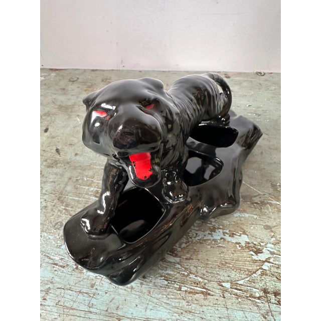 Ceramic Vintage Ceramic Black Panther on Log Planter For Sale - Image 7 of 11