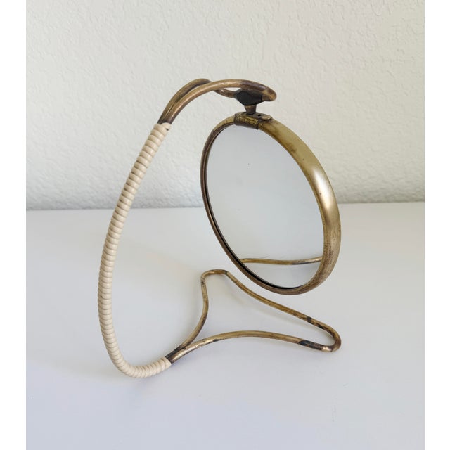 1940’s Italian Shaving Mirror, Brass & Rattan For Sale In Sacramento - Image 6 of 11