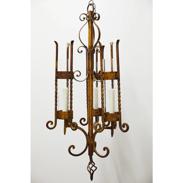 French Country Italian Gilt Iron Three-Arm Chandelier For Sale - Image 3 of 13