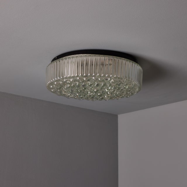 1960s Helena Tynell Bubble Glass Flush Mount for Limburg Executed in thick textured bubble glass and painted metal mount....