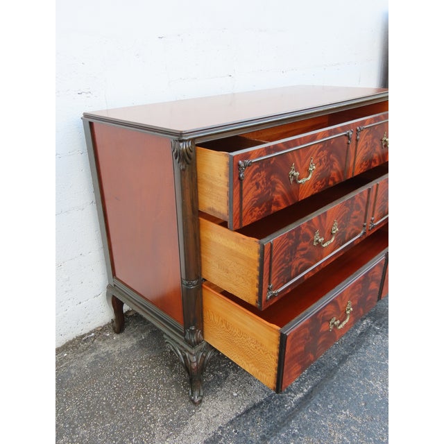 Wood Early 1900s Carved Flame Mahogany Low Dresser Bathroom Vanity 6325 For Sale - Image 7 of 18