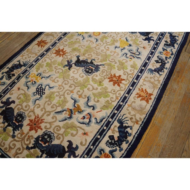 1920s Ivory Navy Blue Colorful Antique Chinese Silk Carpet 4' X 7' Foo Dog Rug For Sale In New York - Image 6 of 10