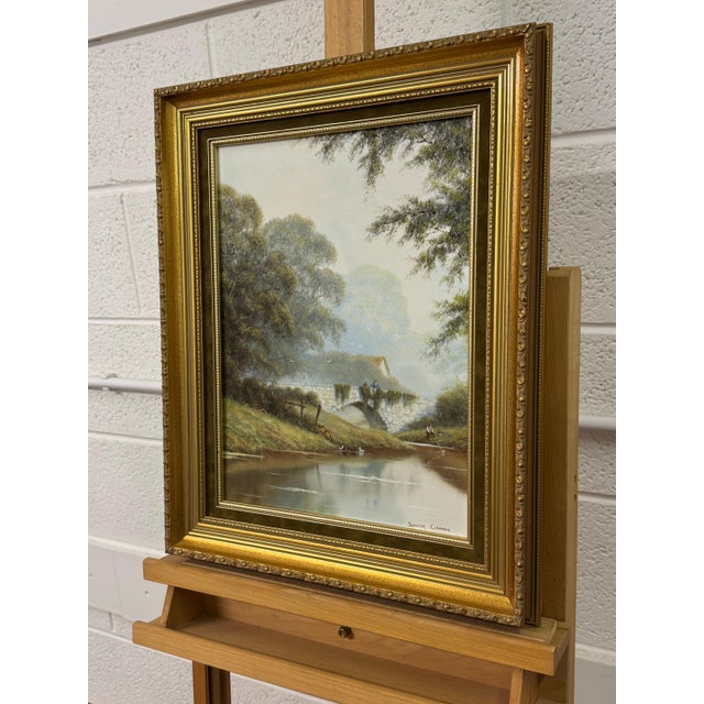River Bridge with Figures in English Countryside by 20th Century British Artist Circa 1995 For Sale - Image 12 of 17