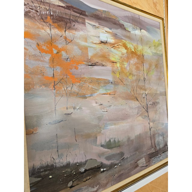 1970s Vintage Mid Century Signed Impressionist Painting Autumn For Sale In Boston - Image 6 of 11
