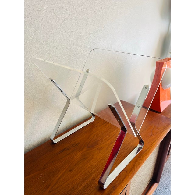 1970s Milo Baughman Style Chrome and Lucite Magazine Holder For Sale - Image 9 of 12