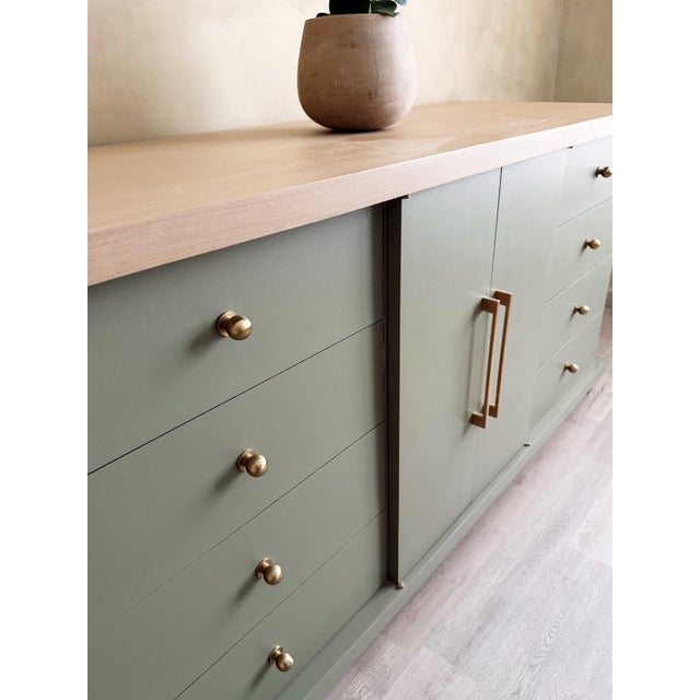 1970s Organic Modern Sage Green Sideboard With Natural Wood Top For Sale - Image 12 of 12