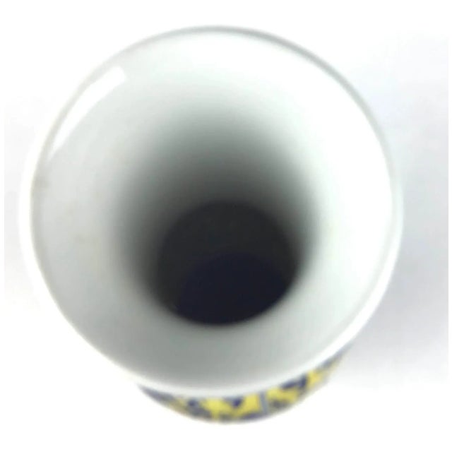 1960s Vintage Chinese Porcelain Yellow & Blue Vase For Sale - Image 5 of 11