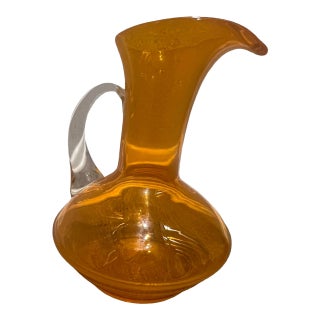 Vintage Mid Century Modern Orange Carafe Glass Pitcher Bischoff 1960s For Sale