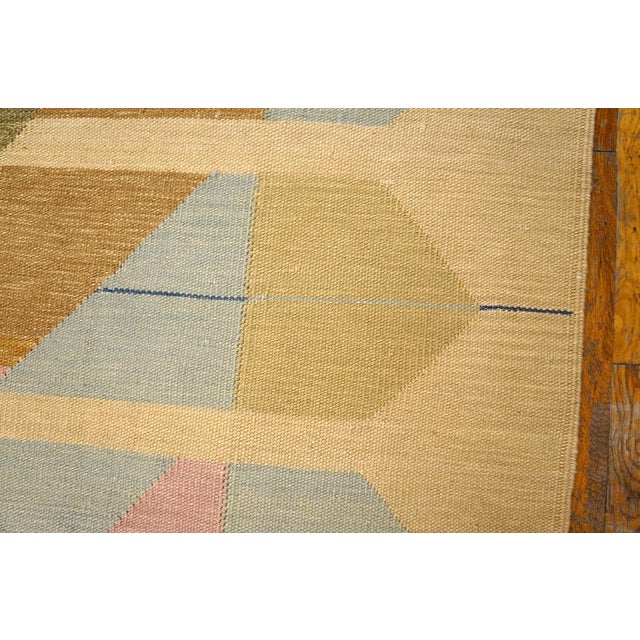 2000s Beige Geometric Contemporary Scandinavian Rug 7' X 10'3" Flatweave Wool Carpet For Sale In New York - Image 6 of 6