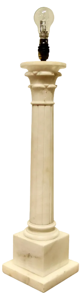 Large White Marble Corinthian Column Table Lamp, 1900s
