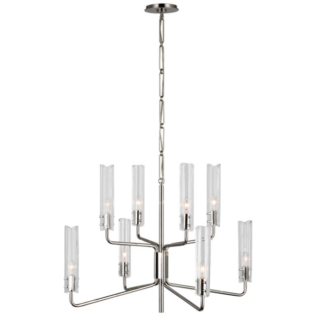 Modern AERIN for Visual Comfort Signature Casoria Medium Two-Tier Chandelier in Polished Nickel with Clear Glass For Sale - Image 3 of 7