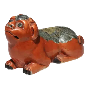 Large Antique 18th Century Chinese Export Porcelain Foo Dog in Bright Coral Red Glaze
