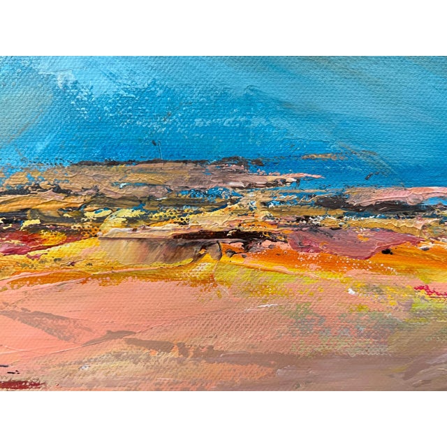 Colourful Expressive Abstract Seascape Landscape Painting Using Earthy Tones For Sale - Image 9 of 12