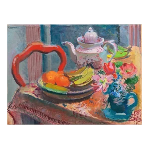 'Still Life, Fruit & Flowers' by Victor Isbrand, Paris, Copenhagen Royal Academy of Art, Midcentury Post-Impressionist Oil