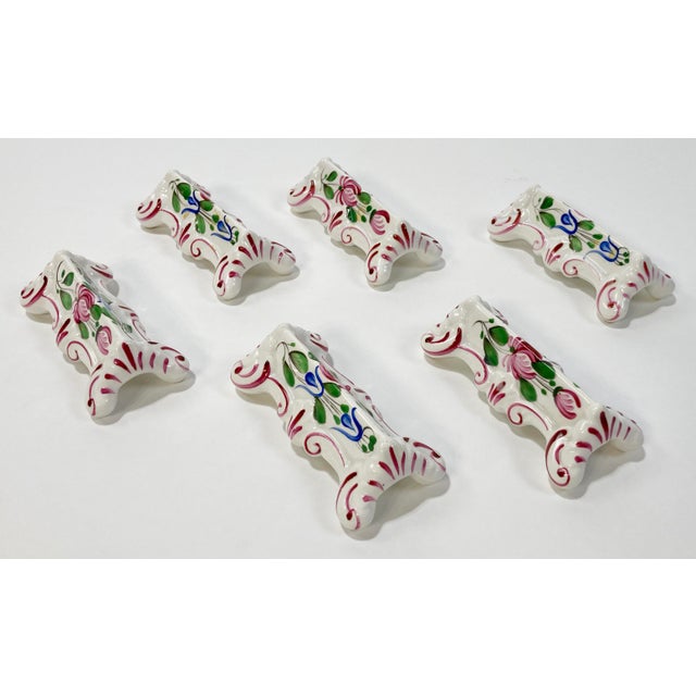 Early 20th Century Antique Hand-Painted French Porcelain Knife Rests, Set of 6 For Sale - Image 5 of 11