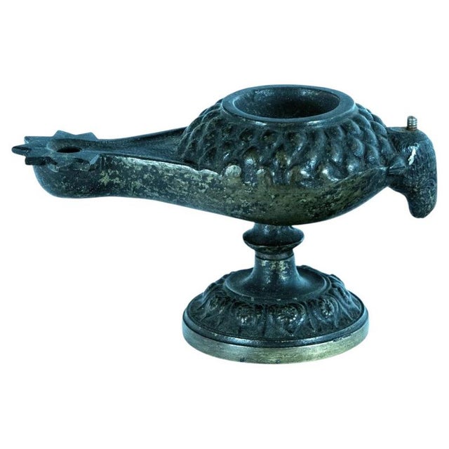 18th Century Greek Copper Alloy Bird-Form Oil Lamp on Pedestal Base For Sale - Image 6 of 6
