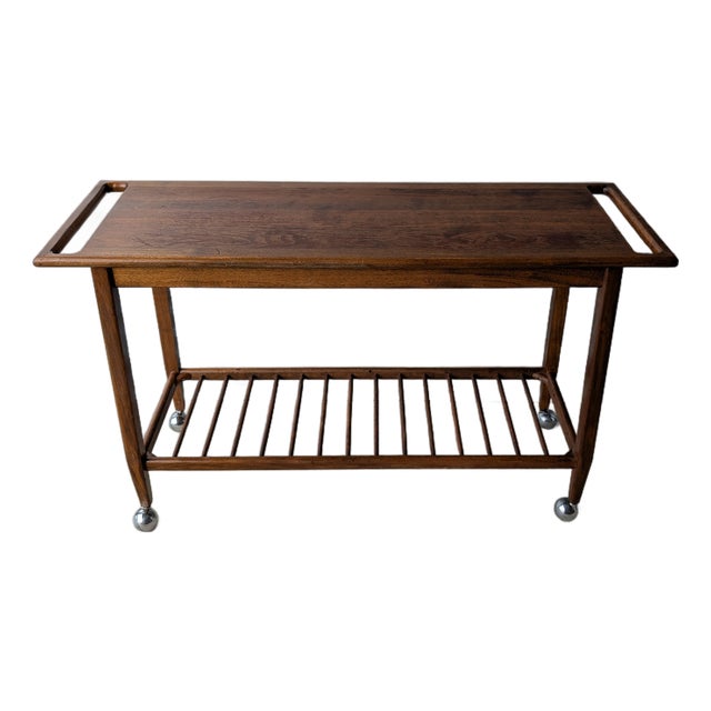 Mid Century Modern Wood Bar Cart Rolling Serving Trolley For Sale