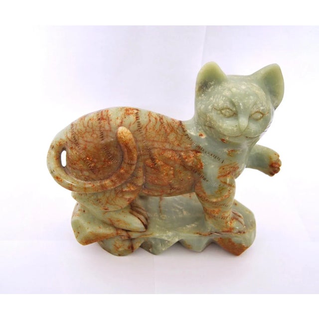 A handmade in Japan, cat sculpture, crafted with utmost care from exquisite "jade green" alabaster. Jade Green Alabaster...