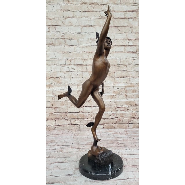 2020s Hand Made Giambologna Flying Mercury Bronze Sculpture by lost wax method For Sale - Image 5 of 10