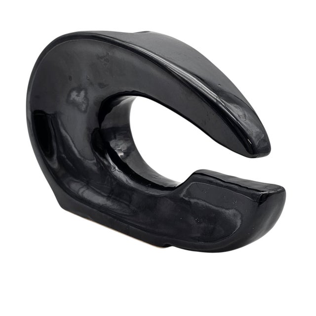 Modern Sculptural Ikebana Ceramic Vase, Crescent Form, 9.25" For Sale - Image 10 of 13