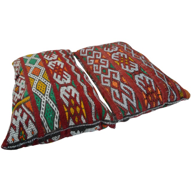Vintage Colorful Berber-Patterned Moroccan Pillows- a Pair For Sale - Image 11 of 11