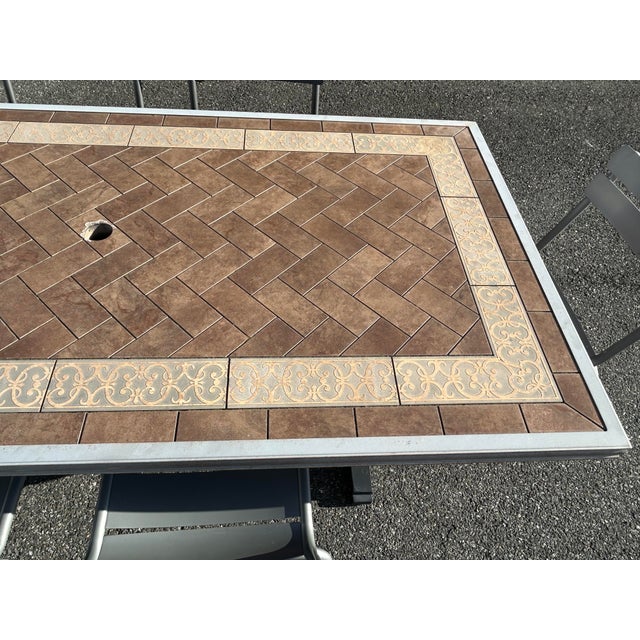 Metal Beautiful Aluminum Patio Set With Stone Top Table and 6 Chairs ~ For Sale - Image 7 of 9