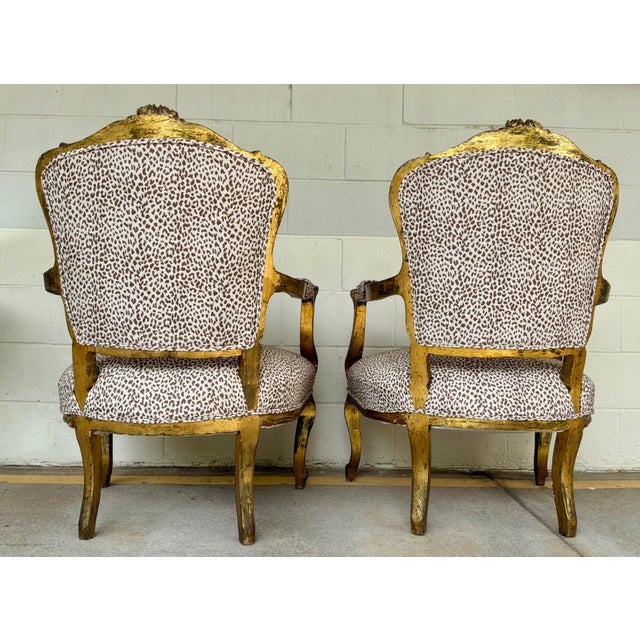 Italian Antique Carved Wood Leopard Print Bergere Chairs Pair For Sale - Image 9 of 10