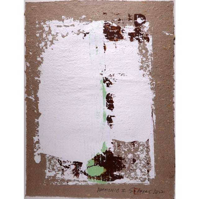 Stunning shades of green are contrasted and complemented by brown with a twist in this one of a kind abstract minimal...