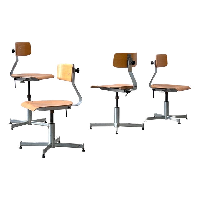 Vintage Industrial Work Chairs in Wood & Metal, 1964 For Sale