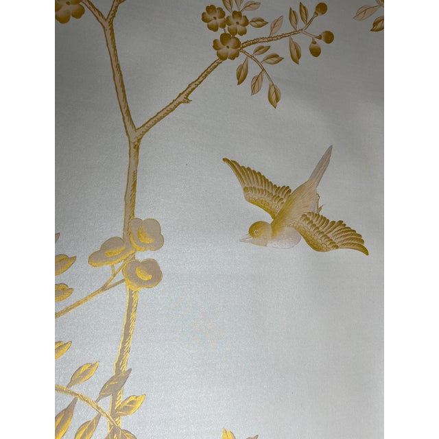 Not Yet Made - Made To Order Custom Hand-Painted Mural | Gold Floral Bird Chinoiserie Wallpaper | Luxury Handcrafted Wall Covering For Sale - Image 5 of 6