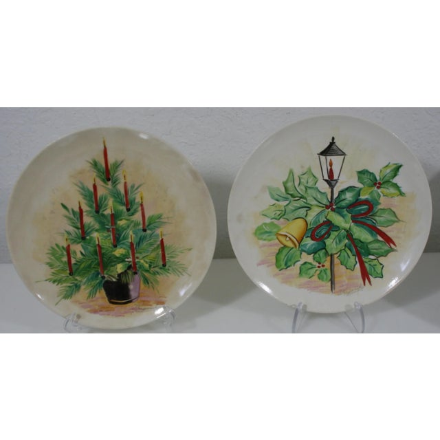 Green Vintage 1940s Ucagco Japan Hand Painted Signed Winter Season Christmas Plates- Set of 4 For Sale - Image 8 of 10