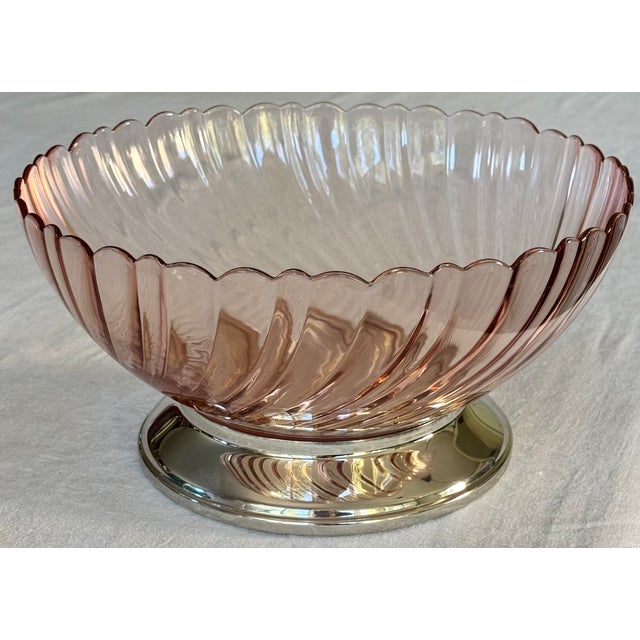 Made in France Pink Swirl Centerpiece Bowl With Silver Plated Base, Polished For Sale - Image 4 of 10