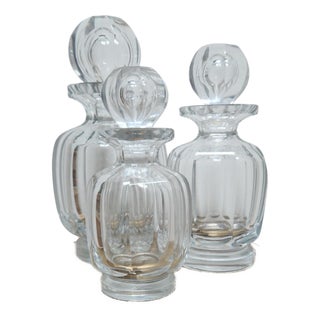 Flat Cut Clear Crystal Malmaison Perfume Bottles with Stoppers from Baccarat, 1940s, Set of 3 For Sale