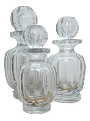 Flat Cut Clear Crystal Malmaison Perfume Bottles with Stoppers from Baccarat, 1940s, Set of 3
