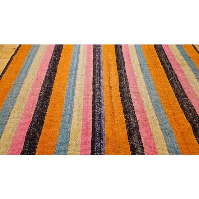 Vintage Turkish Sofreh Kilim, Flat-Woven Wool, Stripe Pattern, Yellow & Green, 5x5 For Sale - Image 10 of 11