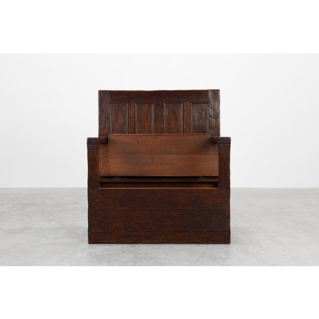 Wood 19th Century Rustic Oak Carved Bench with Storage Compartment, France For Sale - Image 7 of 16
