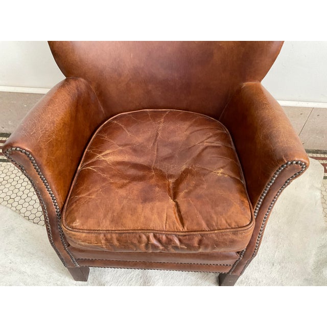 Brown Vintage Distressed Brown Leather Club Chair For Sale - Image 8 of 17