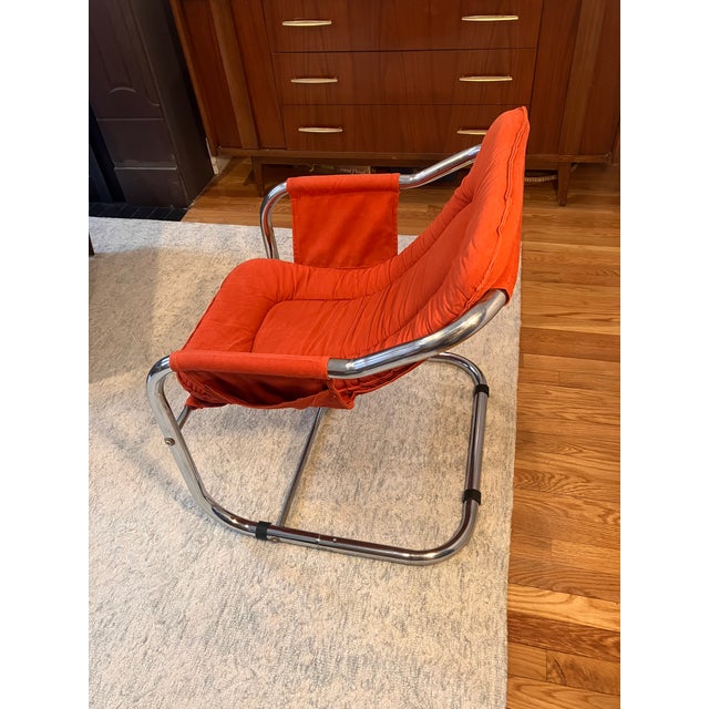 Marcel Breuer Pair (2) of 1970s Mid-Century Modern Attributed Vecta Zermatt Chrome and Canvas Sling Chairs For Sale - Image 4 of 12