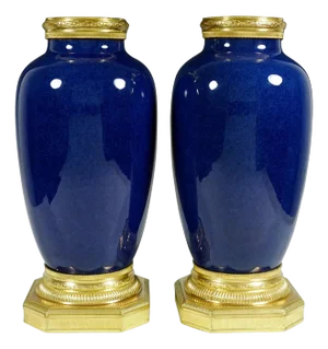 Pair of Large Antique French Sevres Paul Milet Ceramic Vases Gilt Bronze Ormolu