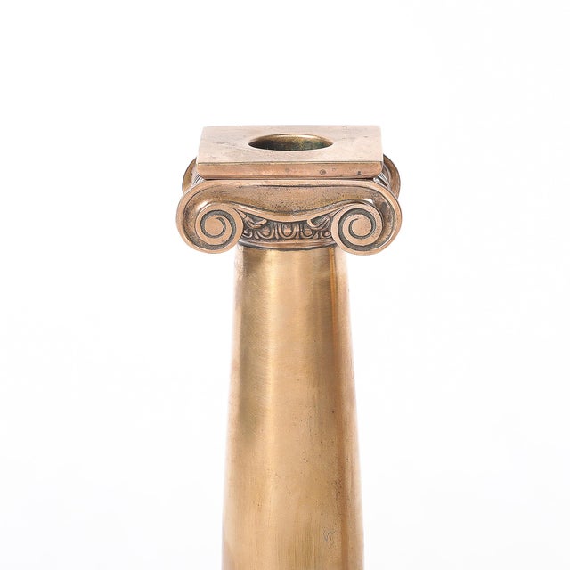 Art Deco Art Deco Solid Bronze Plinth Base Corinthian Style Candleholders Signed Gorham For Sale - Image 3 of 15
