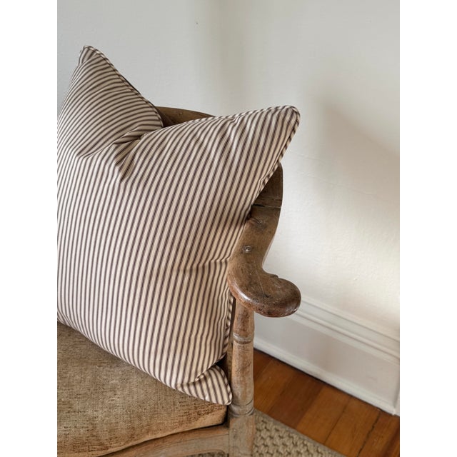 Schumacher Pillow, Ian Mankin Ticking Stripe in Chocolate For Sale - Image 4 of 6