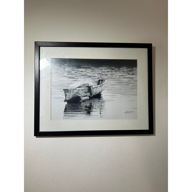 Howard Moo Young “At Rest” Original Pencil Drawing — Fisherman’s Boat, Signed 2011 For Sale - Image 6 of 8