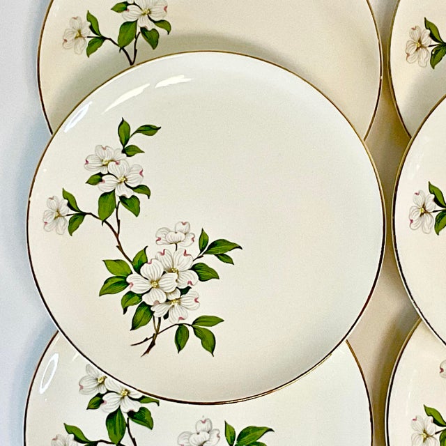 Hollywood Regency 1950s Vintage Coastal Boho Chic Dogwood Luncheon or Salad Plates - Set of 6. For Sale - Image 3 of 10