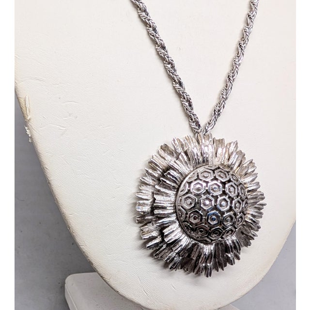 Silver Vintage 1960s Signed Monet Rhodium Plated "Atomic" Pendant Necklace For Sale - Image 8 of 10