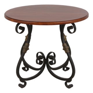 Round Cherry Top Wrought Iron Base Dining or Center Table For Sale