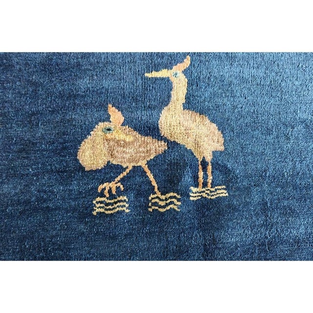 1920s 1920s Blue Floral Bird Deco Antique Chinese Peking Wool Rug 8'1'' X 9'5'' For Sale - Image 5 of 9