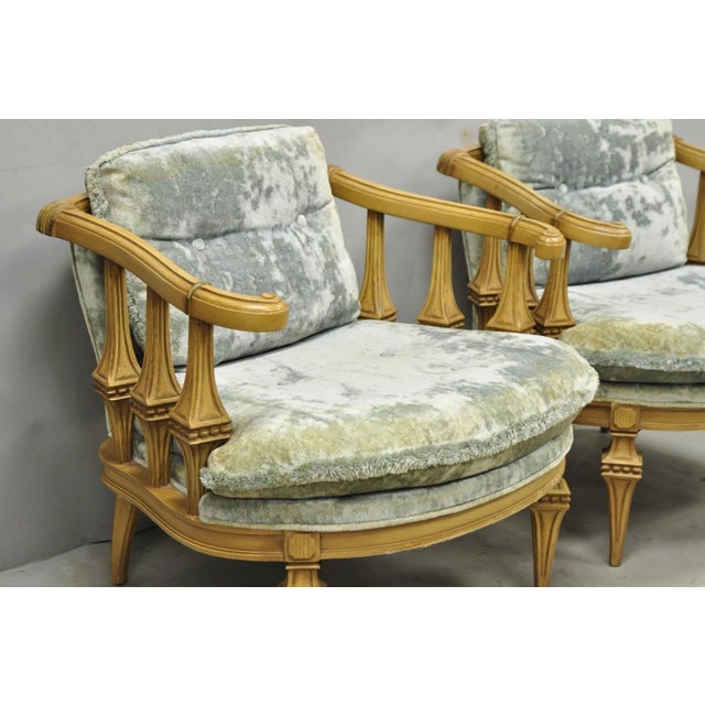 Hollywood Regency Vintage Hollywood Regency Low Barrel Back Cream Painted Club Lounge Chairs, Pair For Sale - Image 3 of 17