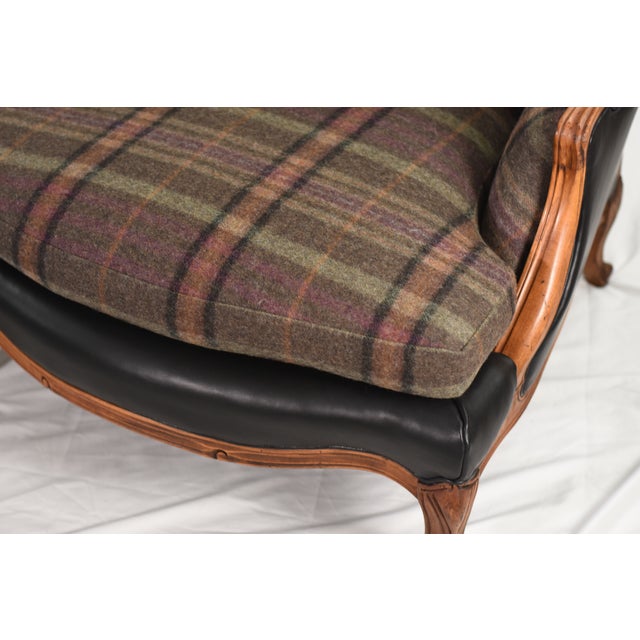 1980s New Ralph Lauren Plaid Tartan Wool and Leather on Vintage Louis XV-Style Versailles Library Chairs - 2 Pieces For Sale - Image 5 of 18